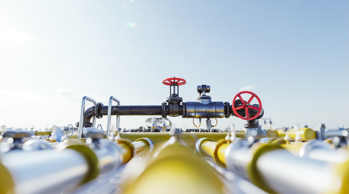 Gas tap with pipeline system at natural gas station. Industry BES–Gas Interdependence